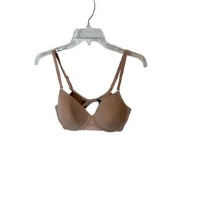 Natori Contour Plunge Bra Nude Lace Trim Padded Underwire Size 38C